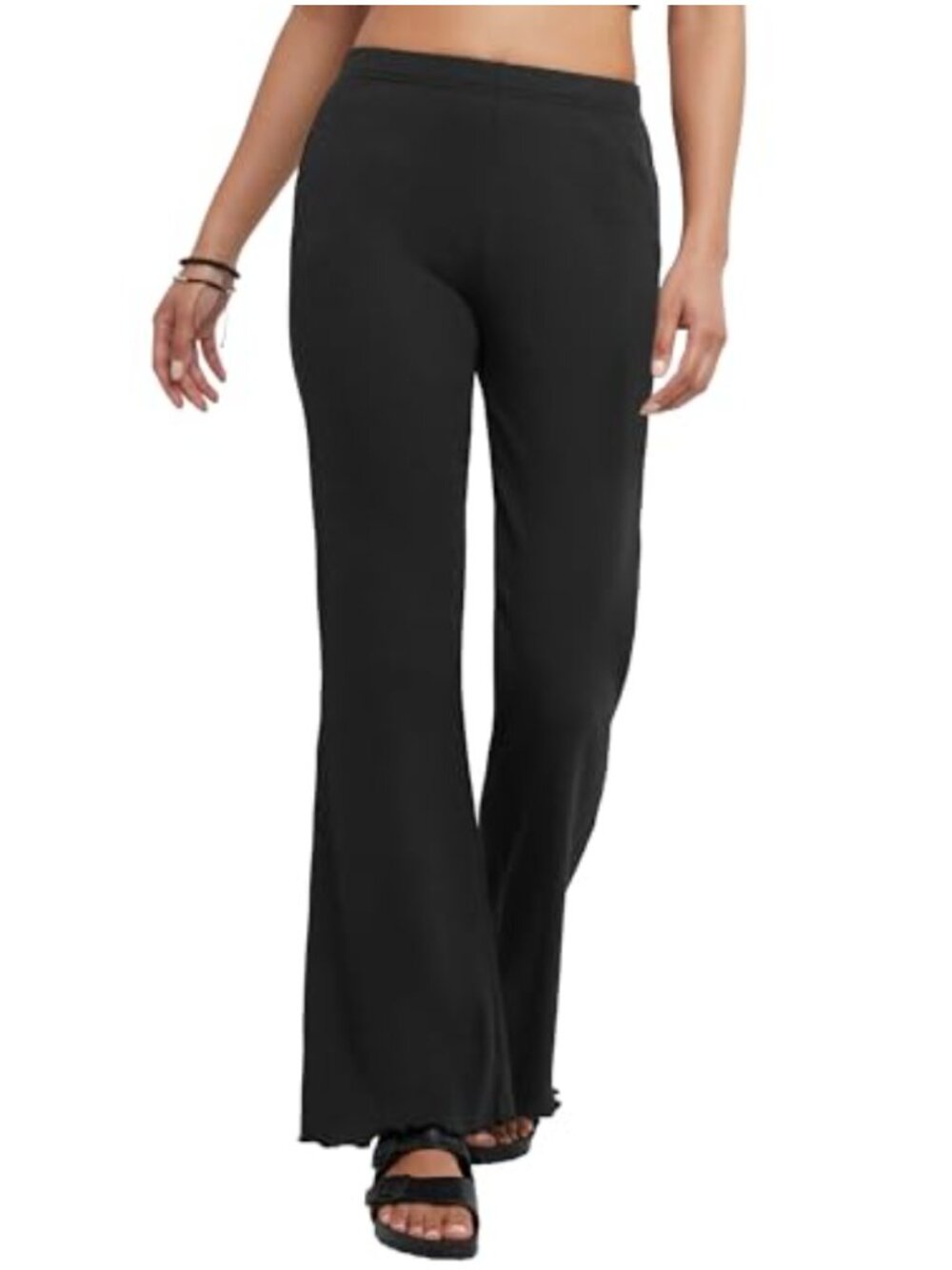 Ribbed Flare Leggings High Rise Stretch Cotton Blend Women
